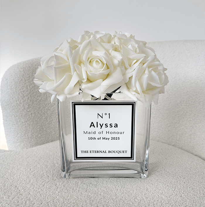 Personalised Glass Vase - Silk Everlasting Roses