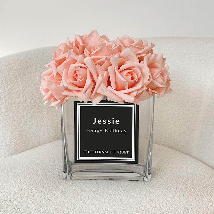 Personalised Glass Vase - Silk Everlasting Roses