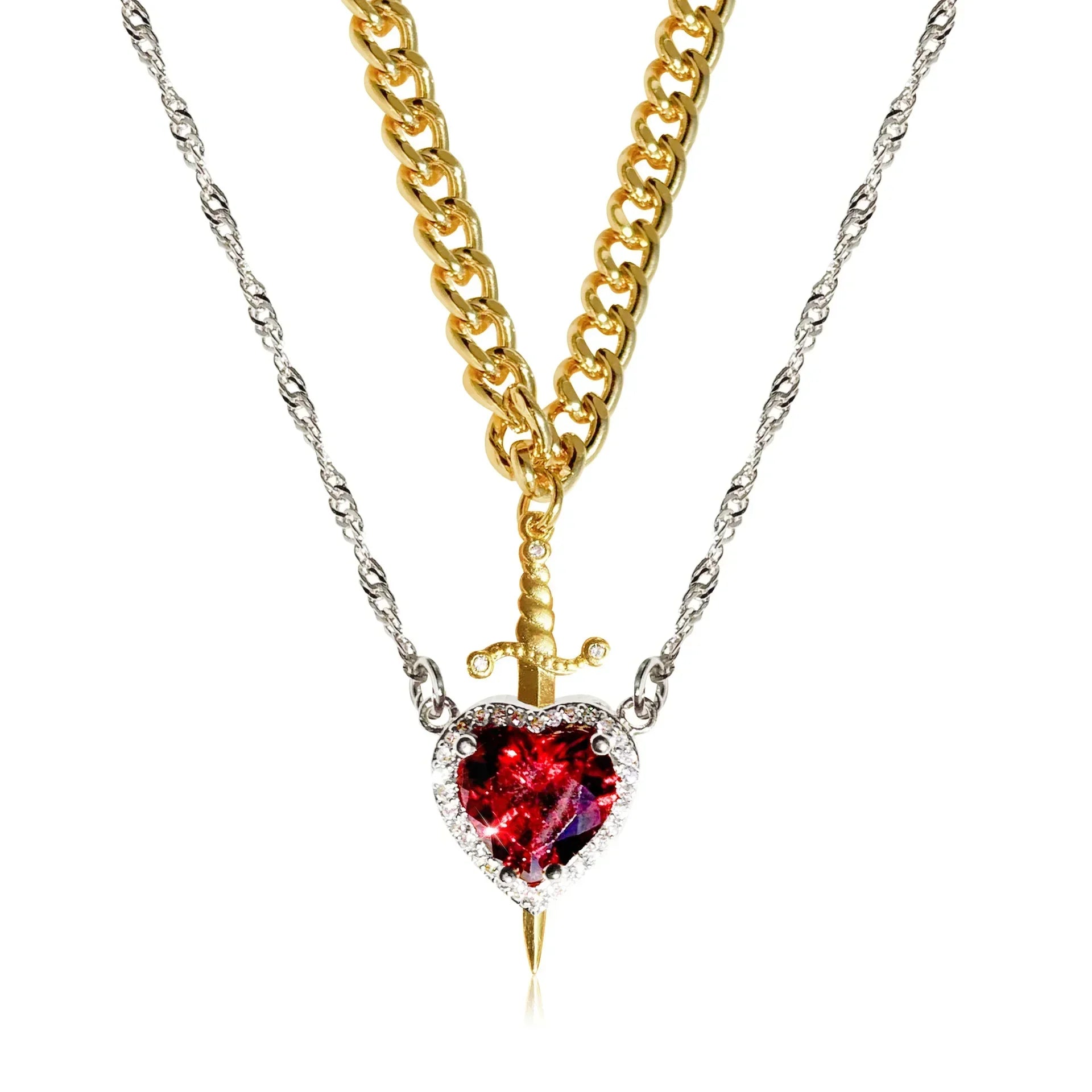 ⚔️❤️ Heart & Sword Matching Couple Necklaces