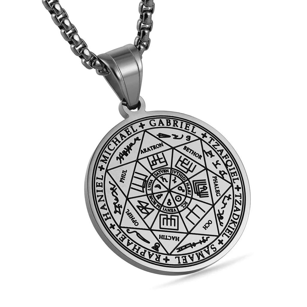 Vintage Titanium Seven Archangel's Seal Pendant - Amulet against evil eyes, curses, spells