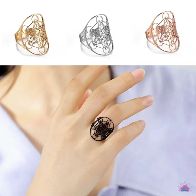 Metatron's Cube Ring Archangel Protection Women Ring Stainless Steel Jewelry