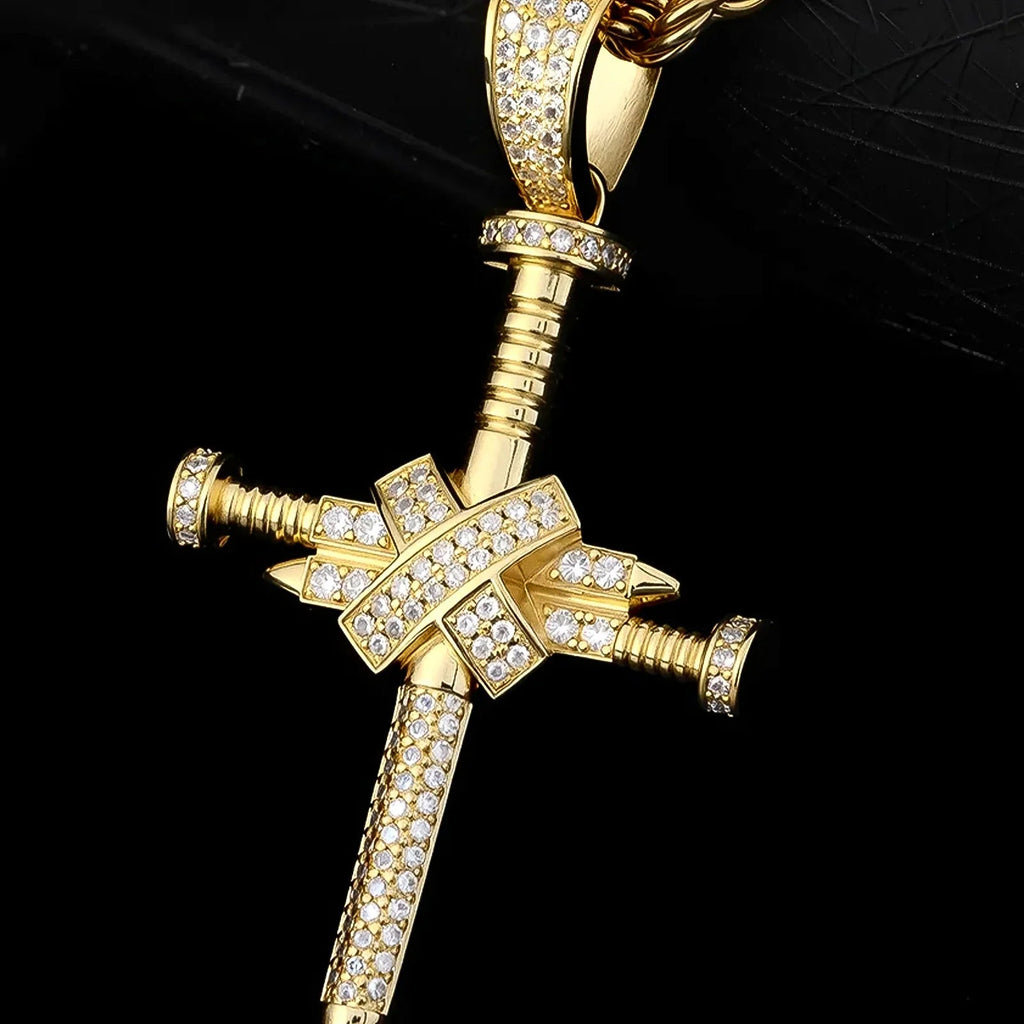 Handcrafted silver-plated copper nail cross pendant - hip-hop style religious necklace