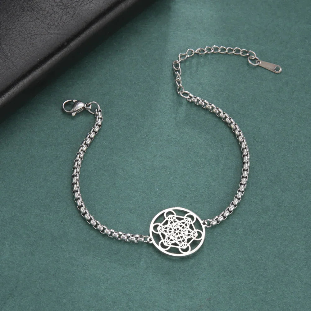 Metatron's Cube Bracelet|Archangel Symbol Jewelry Spiritual Women|Solomon Spells Sacred Geometry Stainless Steel Accessories