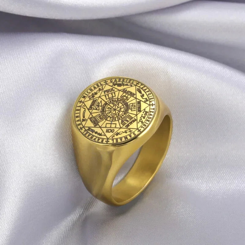 Vintage Titanium Seven Archangel Signet Ring - Amulet Against Evil Eyes, Curses, Spells
