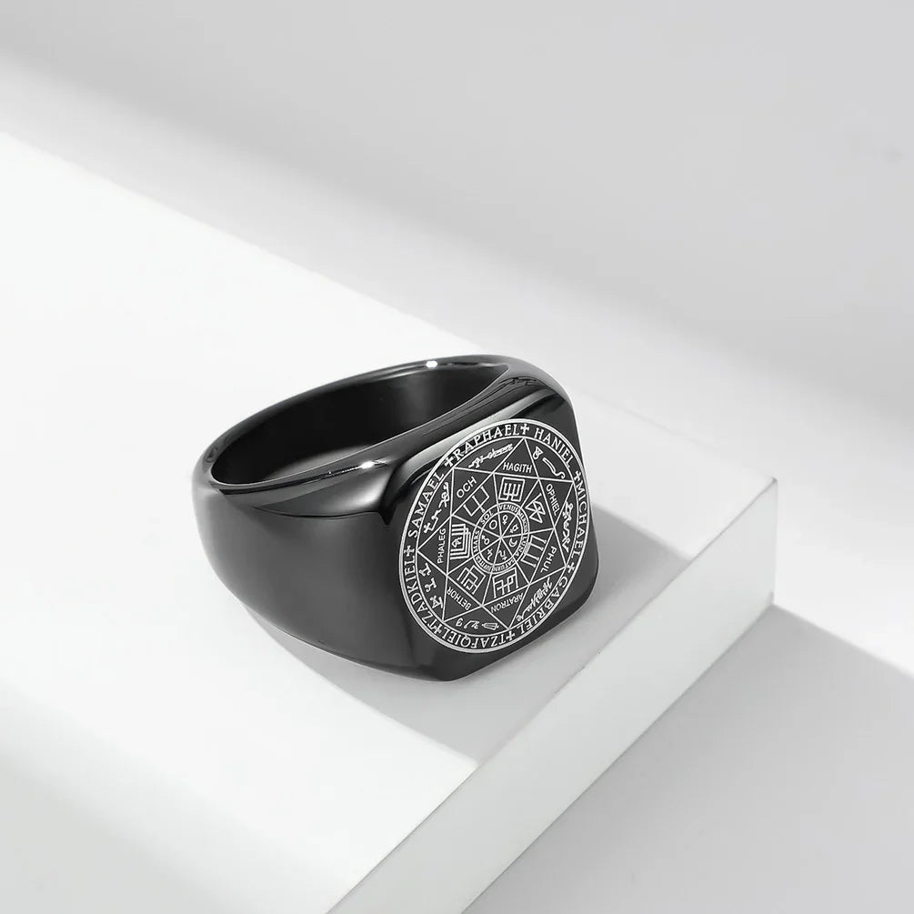 Seal of the Seven Archangels Stainless Steel Men's Trigger Finger Seal of Solomon
