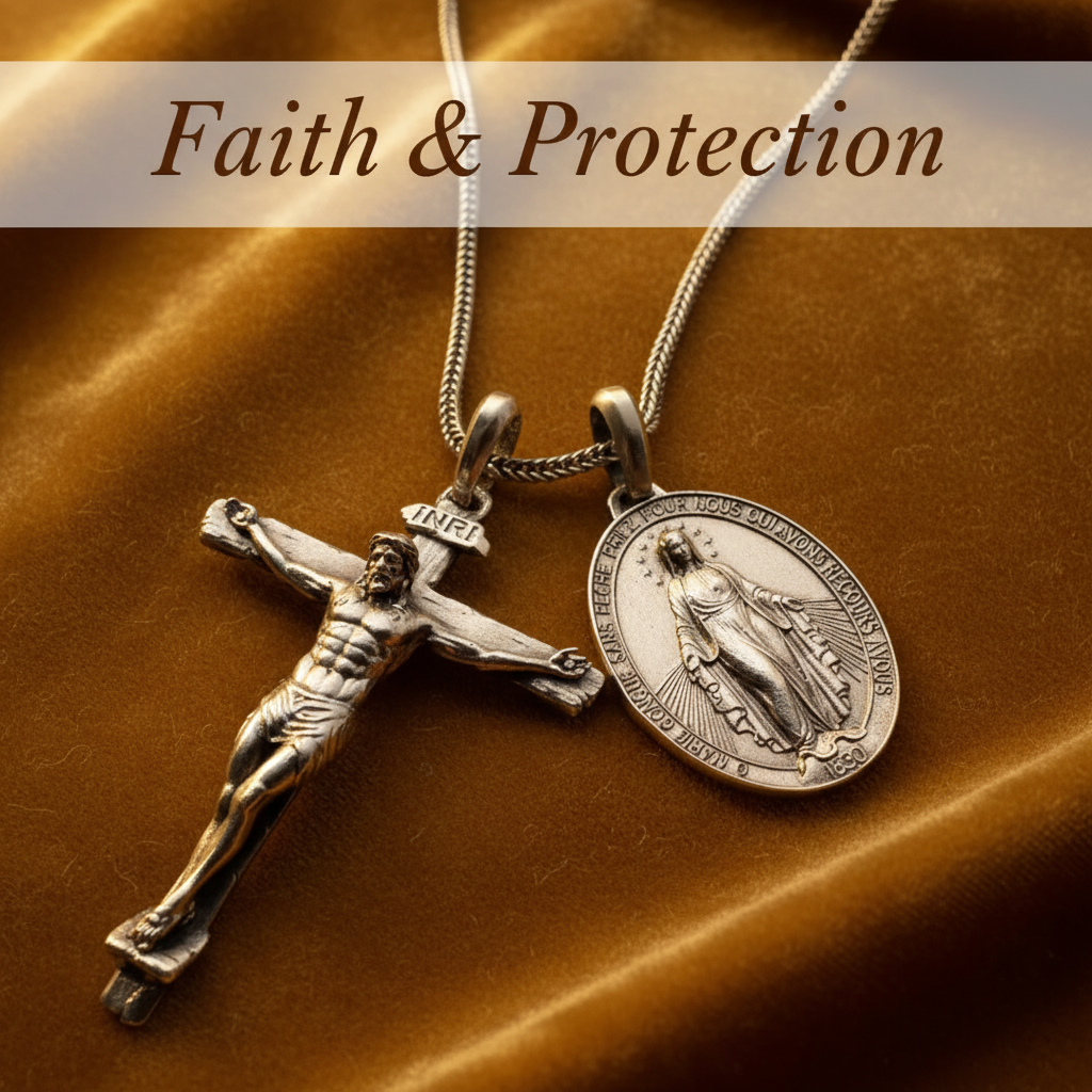 Jesus Cross and Virgin Mary Combination Necklace Pendant