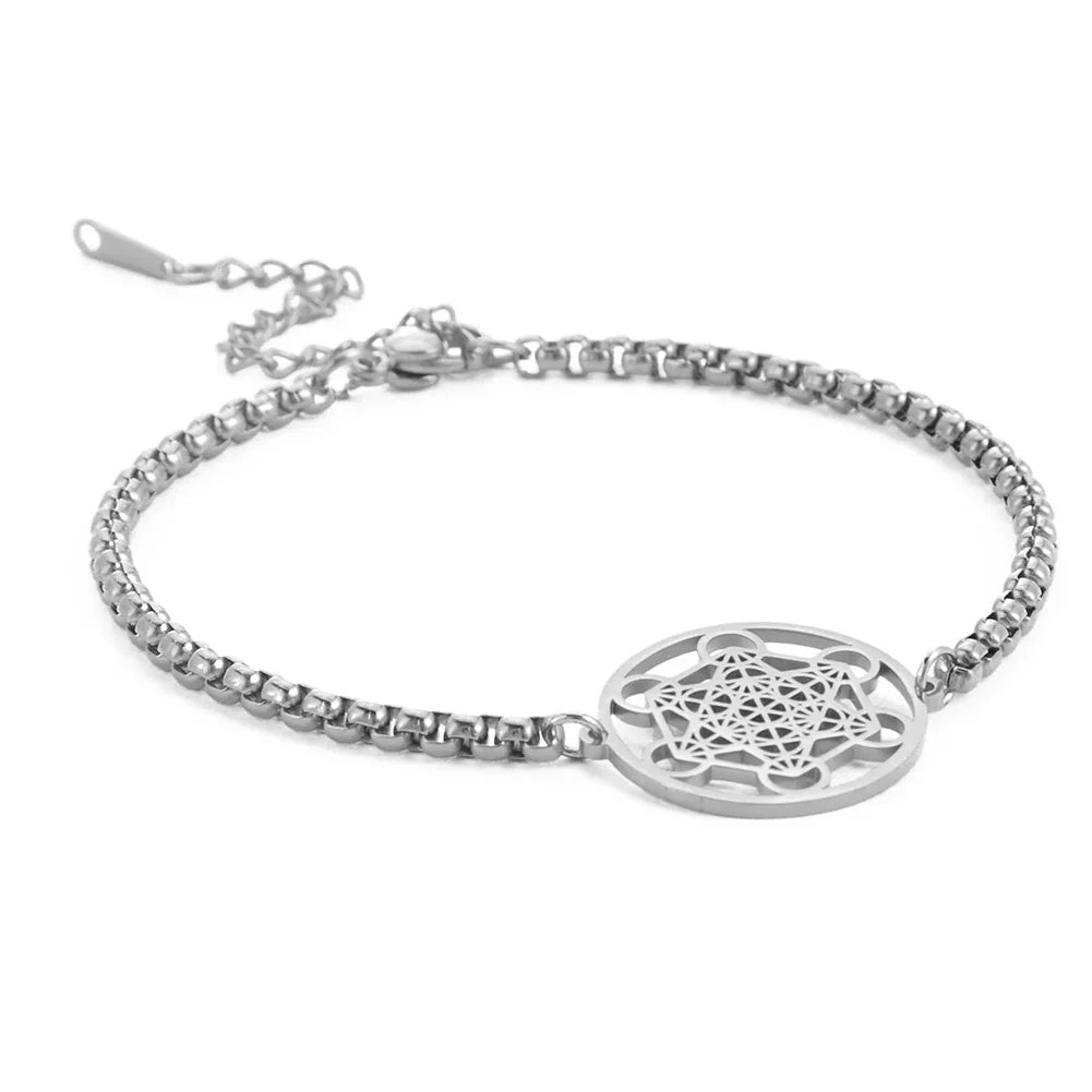 Metatron's Cube Bracelet|Archangel Symbol Jewelry Spiritual Women|Solomon Spells Sacred Geometry Stainless Steel Accessories
