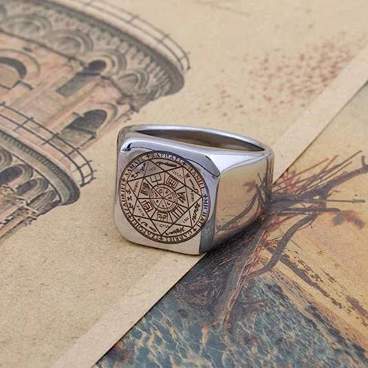 Seal of the Seven Archangels Stainless Steel Men's Trigger Finger Seal of Solomon