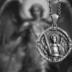 S925k Silver St. Michael Shield Angel Amulet Badge Necklace