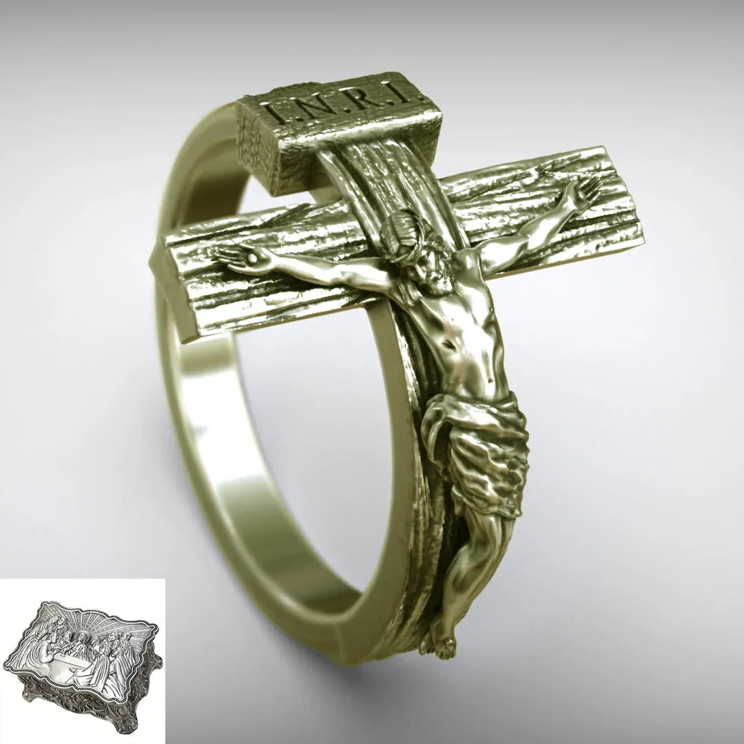 Crucifixion of Jesus S925K Silver Cross Ring