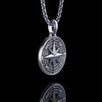 Handmade S925K Silver Compass Pendant Necklace
