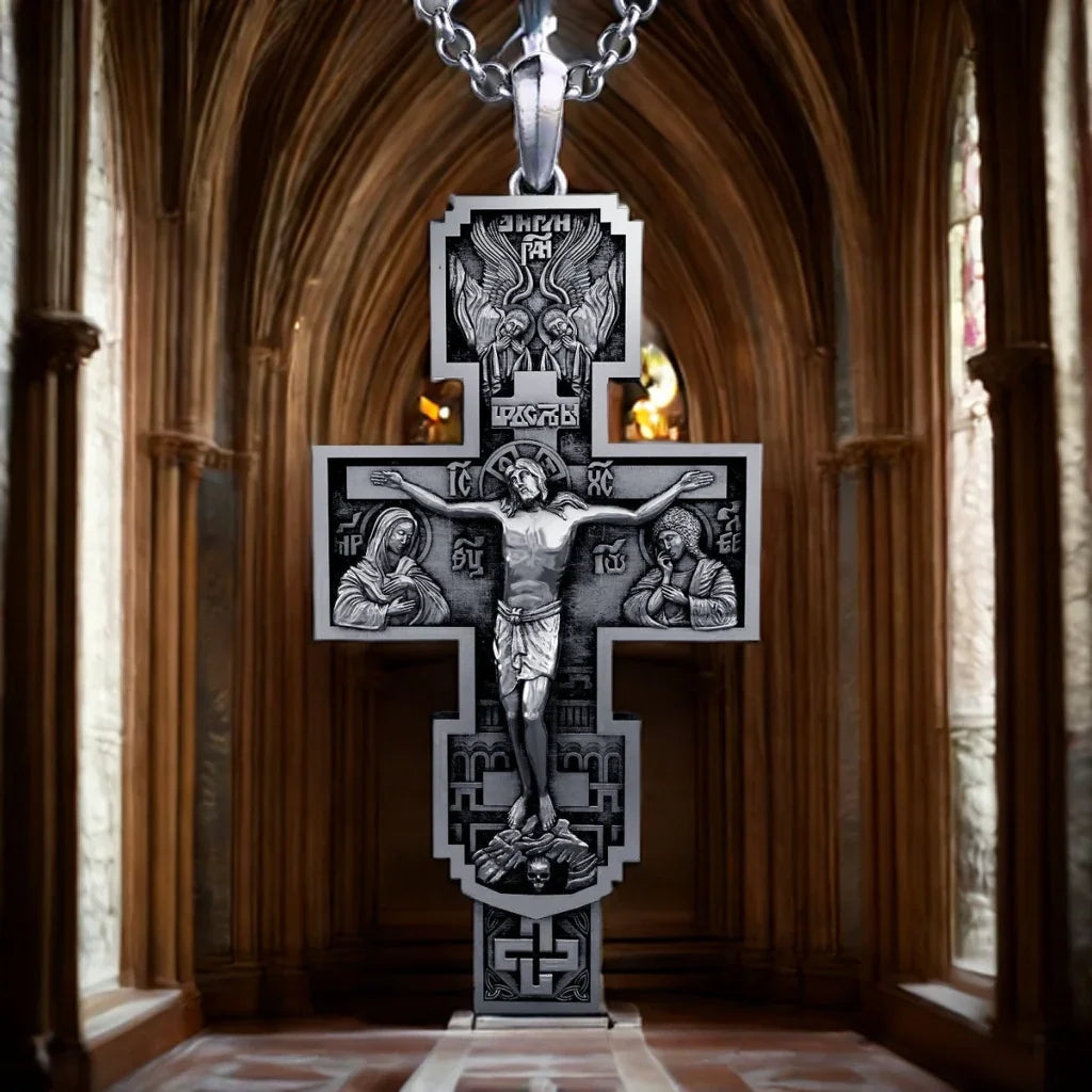 S925K Silver Orthodox Crucifixion Necklace