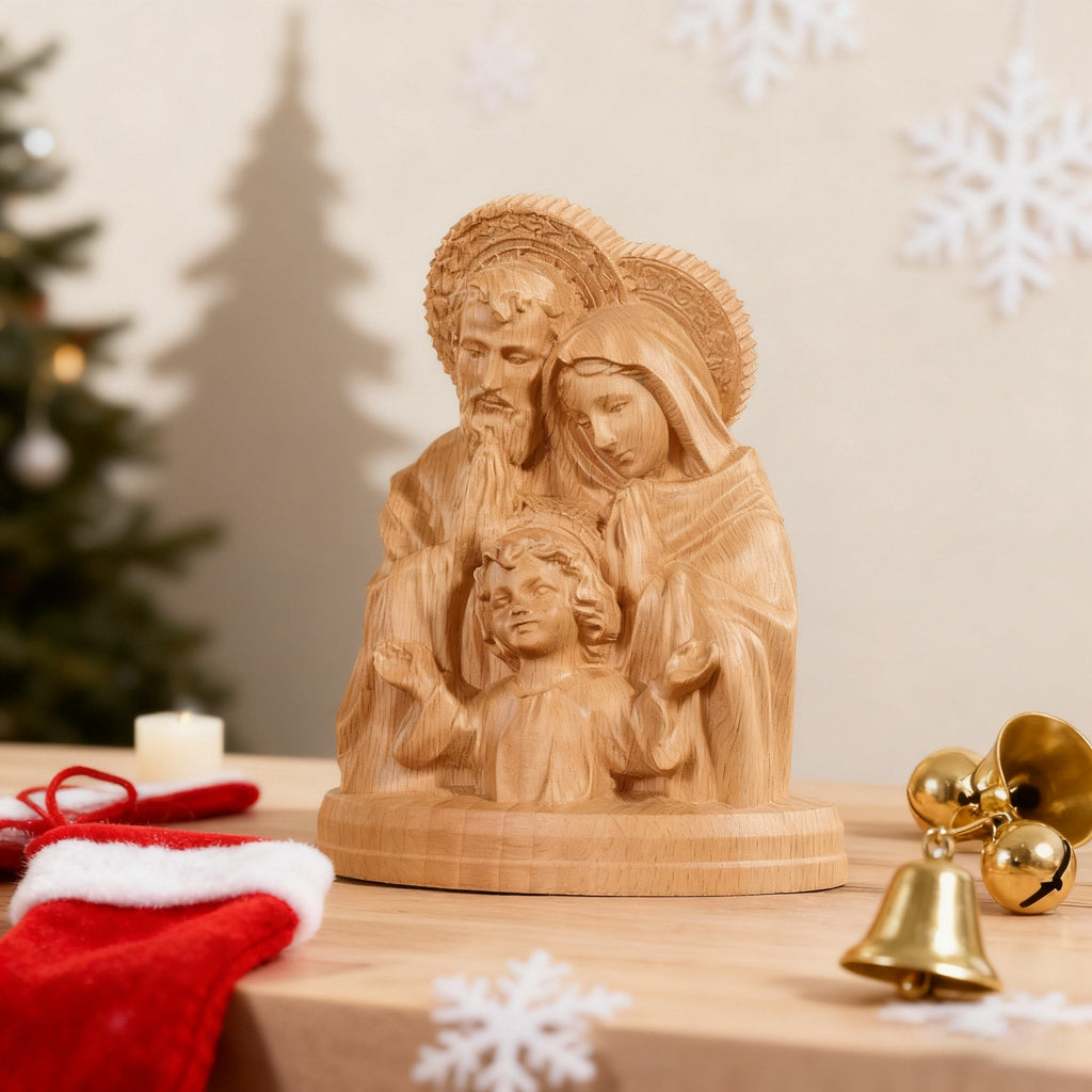 Holy Family Round Wooden Tabletop Ornament