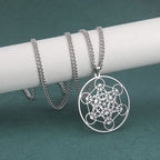 Stainless Steel Metatron's Cube Necklace Pendant Sacred Geometry Amulet Jewelry