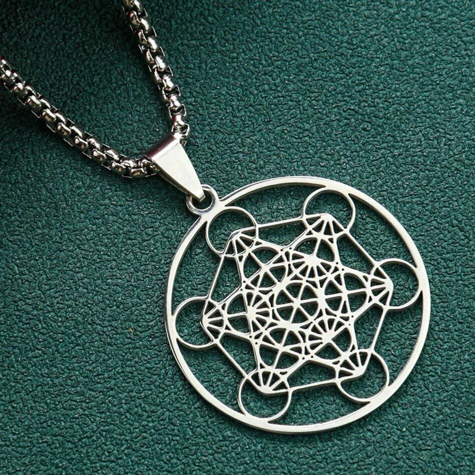 Stainless Steel Metatron's Cube Necklace Pendant Sacred Geometry Amulet Jewelry