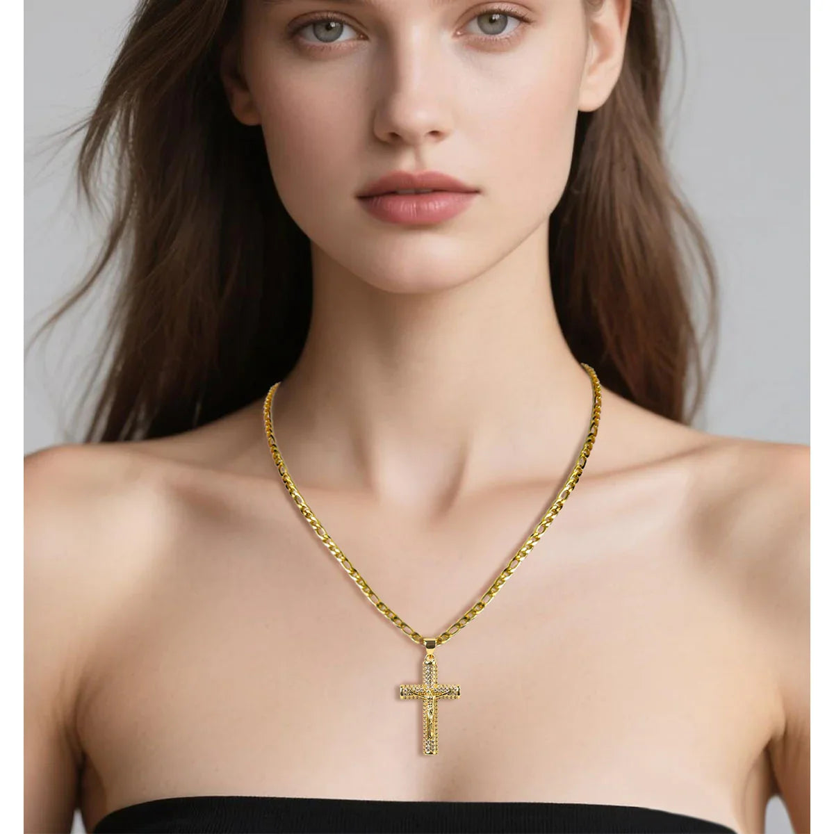 Jesus Cross Diamond - Encrusted Necklace