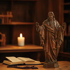 Hand Carved Sacred Heart of Jesus Virgin Mary Wooden Tabletop Ornament