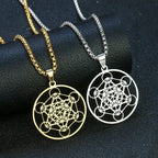 Stainless Steel Metatron's Cube Necklace Pendant Sacred Geometry Amulet Jewelry