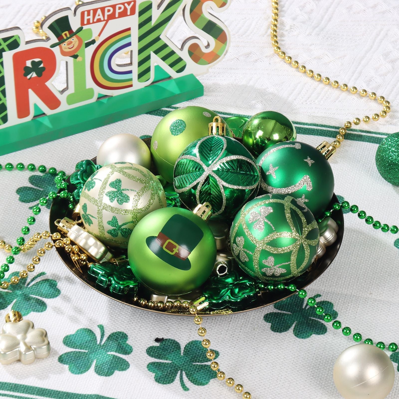 🍀St. Patrick's Day Decorations - Shamrock Hat Green Hanging Ornaments, Irish Festival Atmosphere Decor, Small Balls🔥