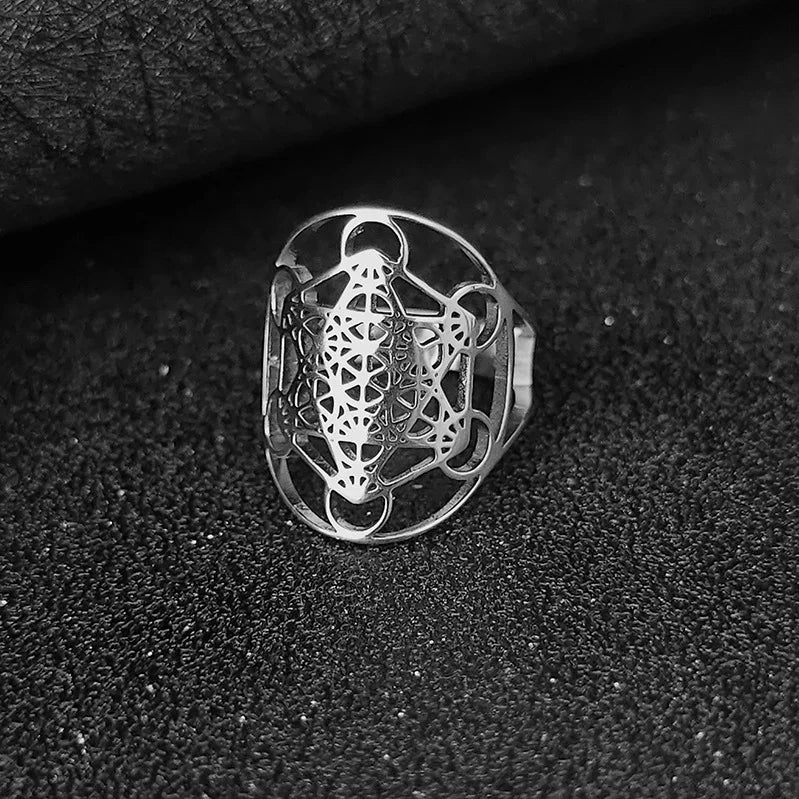 Metatron's Cube Ring Archangel Protection Women Ring Stainless Steel Jewelry