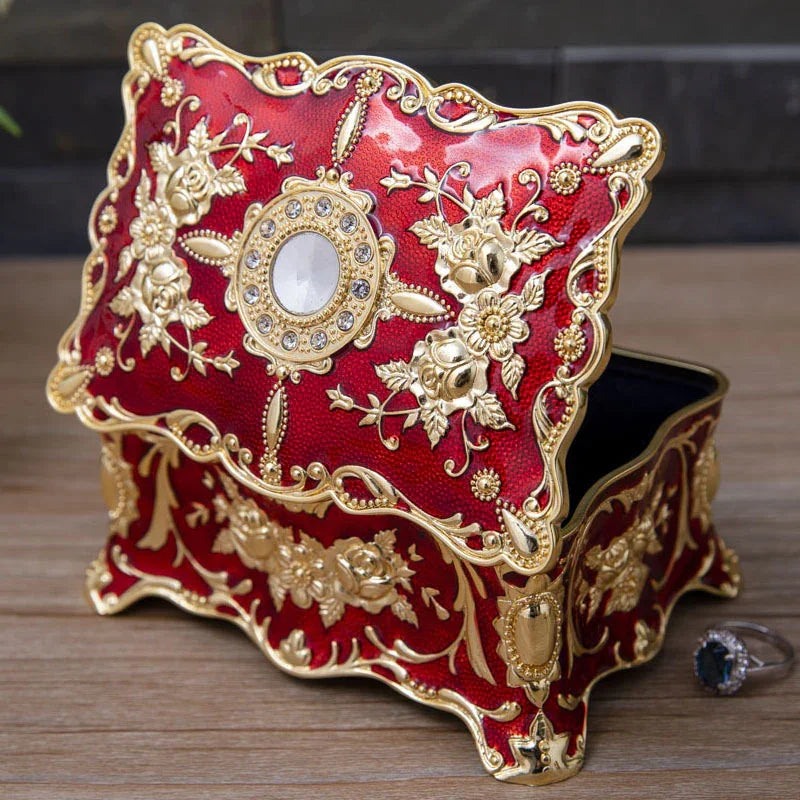 European vintage rose pattern zinc alloy jewelry box desktop ornament