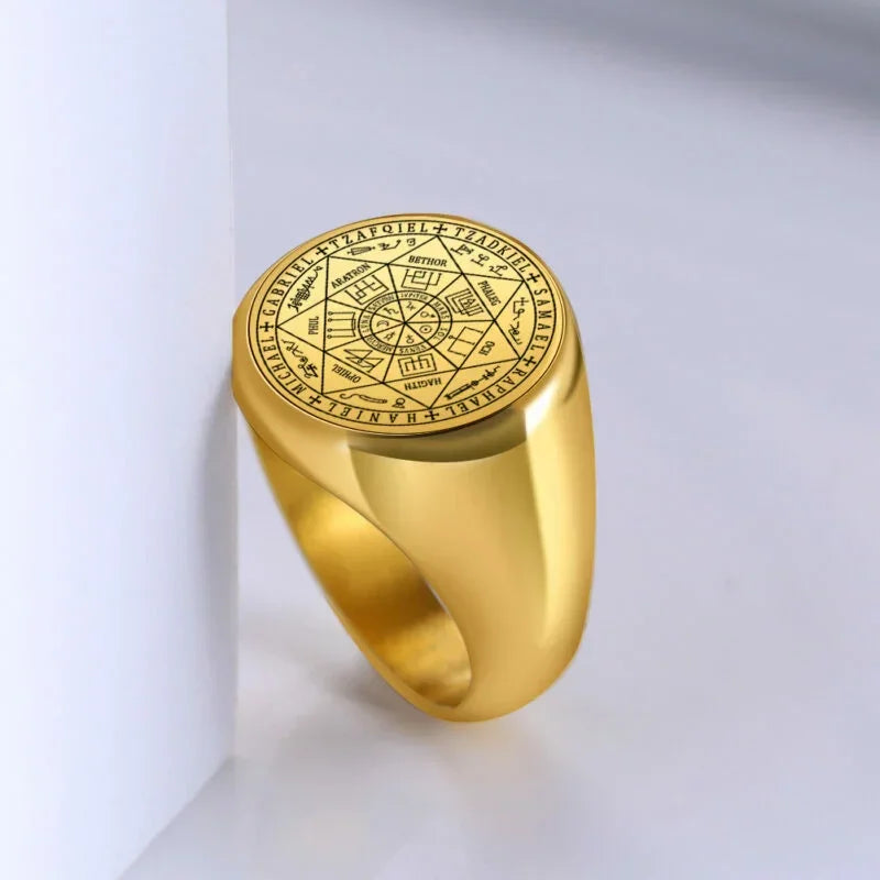 Vintage Titanium Seven Archangel Signet Ring - Amulet Against Evil Eyes, Curses, Spells