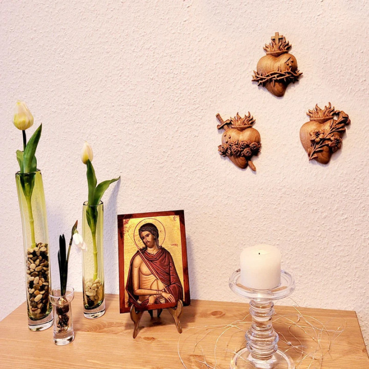 Holy Family Three Sacred Hearts Wooden Wall Decoration