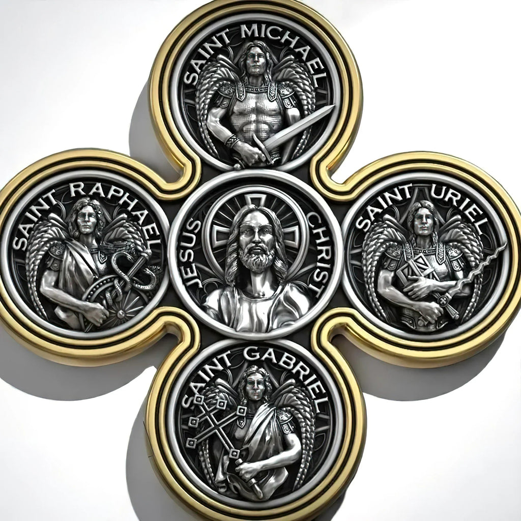 Baroque Style Crucifix Pendant with Jesus and the Four Archangels – A Symbol of Faith and Divine Protection