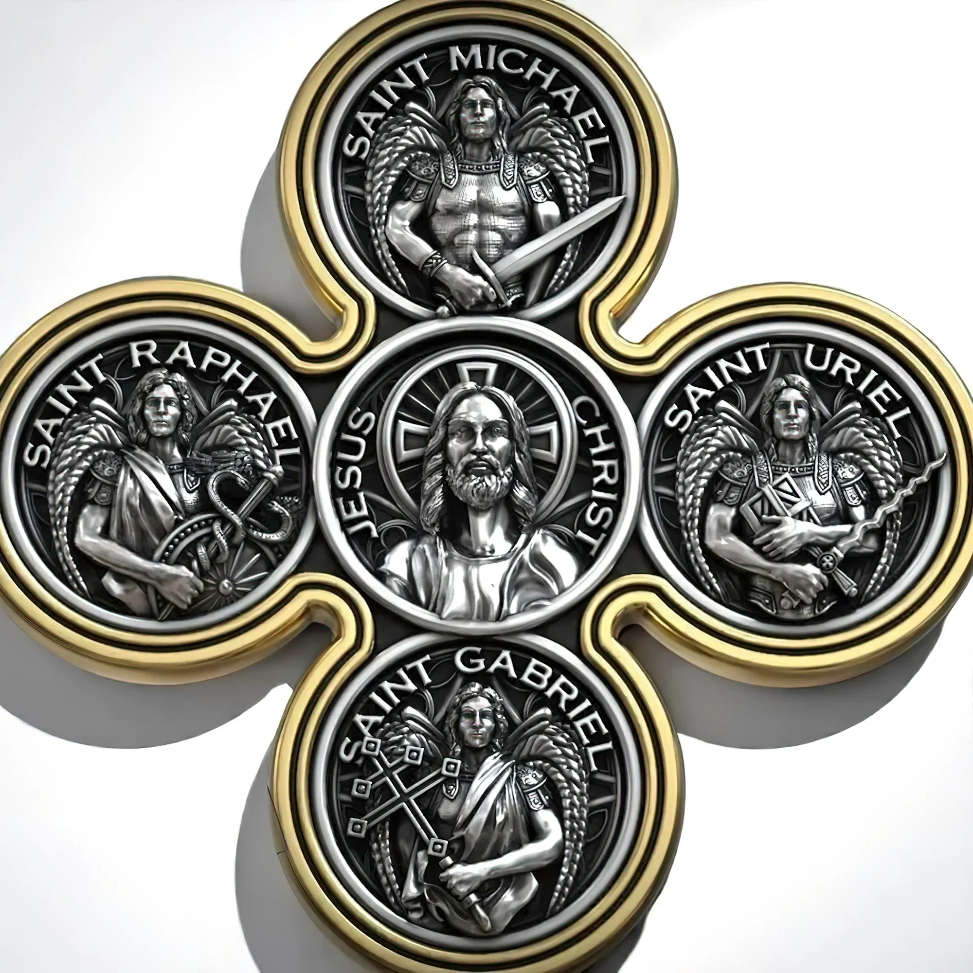 Baroque Style Crucifix Pendant with Jesus and the Four Archangels – A Symbol of Faith and Divine Protection