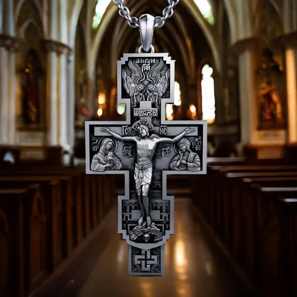 S925K Silver Orthodox Crucifixion Necklace
