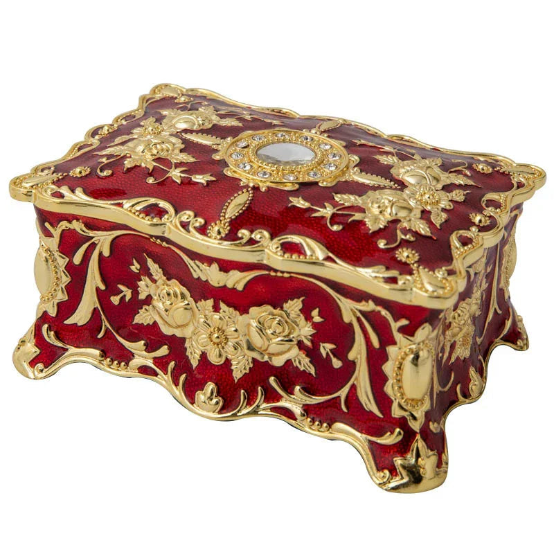 European vintage rose pattern zinc alloy jewelry box desktop ornament