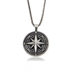Handmade S925K Silver Compass Pendant Necklace