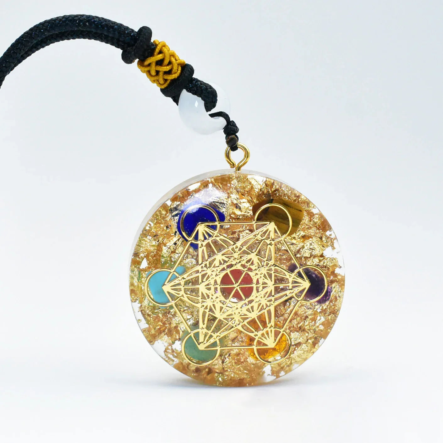 Natural Gemstone Charm Fashion Necklace Engrave Flower Of Life Multidimensional Metatron's Cube Pendant Reiki Heal Crystal Jewelry