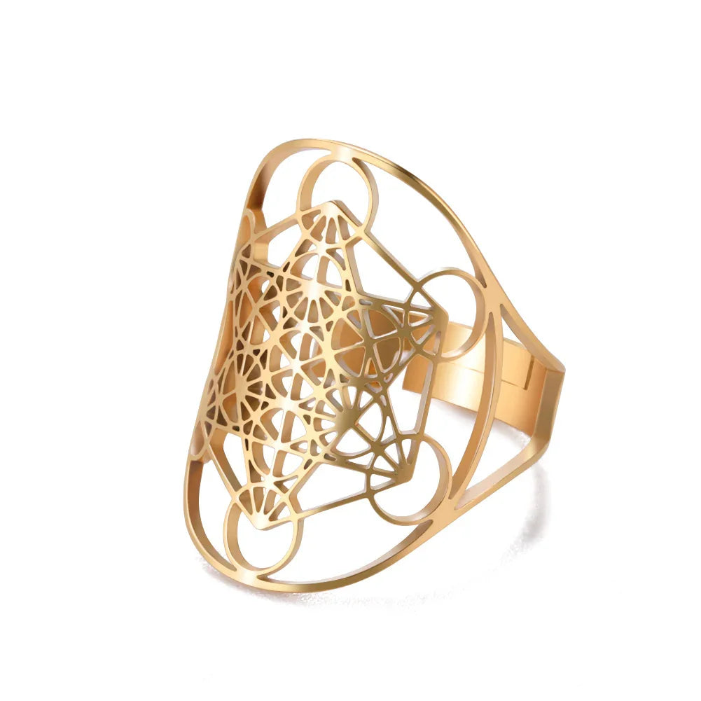 Metatron's Cube Ring Archangel Protection Women Ring Stainless Steel Jewelry