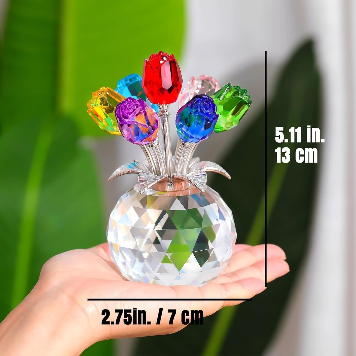 🔥Last Day 50% OFF - ❤️🌹Crystal Colorful Rose Flower Collectible Figurine with Vase💋