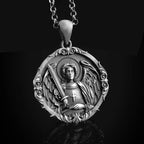S925k Silver St. Michael Shield Angel Amulet Badge Necklace