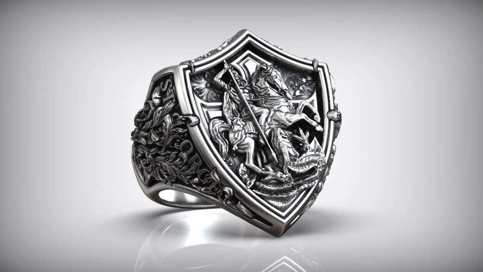 S925K Silver St. George Defeat the Dragon Ring