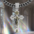 Gold-Plated Copper Crucifix Pendant with Jesus Christ and Religious Figures