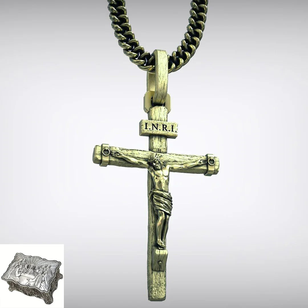 Jesus Crucifixion S925K Silver Crucifix Pendant- with 5mm Titanium Cuban Chain