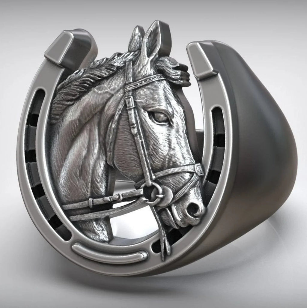 Lucky Horseshoe Horse Head Ring
