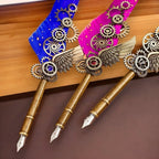 ✒️Blue Peacock Steampunk Wing Feather Dip Pen Set | Luxury Gift for Writers & Art Lovers🏆
