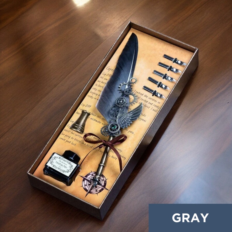 ✒️Blue Peacock Steampunk Wing Feather Dip Pen Set | Luxury Gift for Writers & Art Lovers🏆