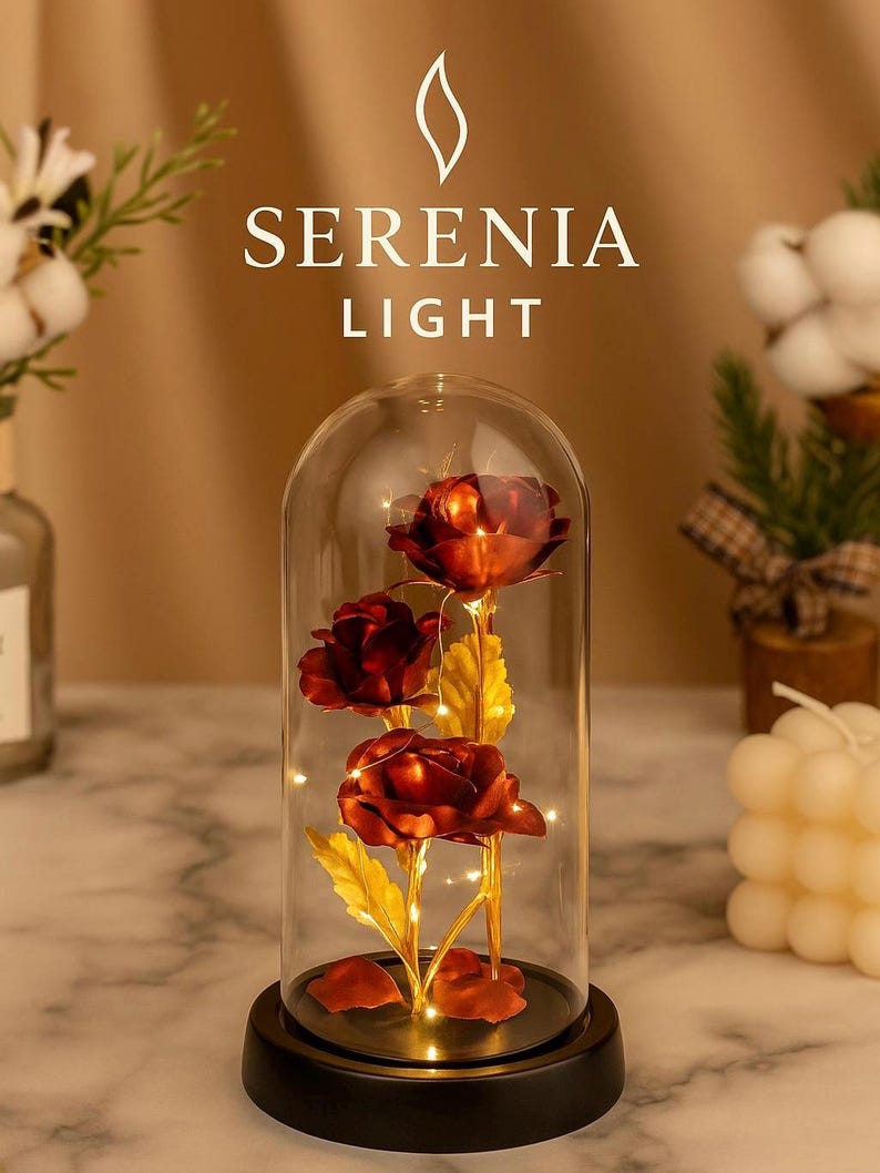 🌹❤️Valentine’s Rose Dome Lamp: Illuminate Your Love with Handcrafted Elegance & Cozy Ambient Glow🏆