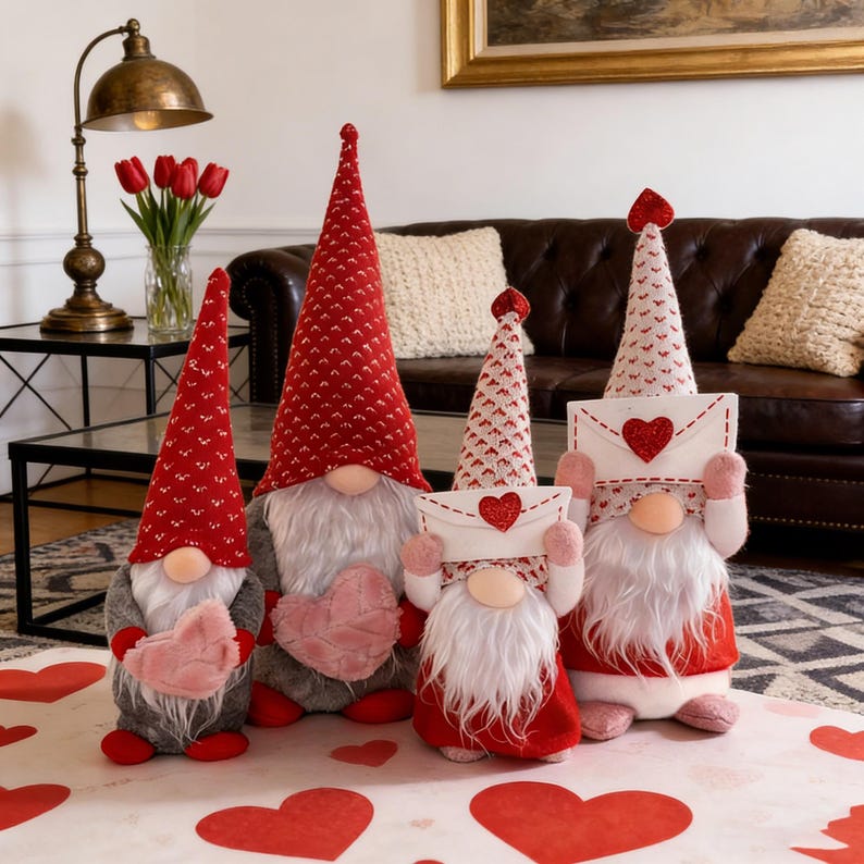 Handmade Faceless Gnome Doll with Heart, Plush Love Gnome Decor- Valentine’s Day Gift🏆