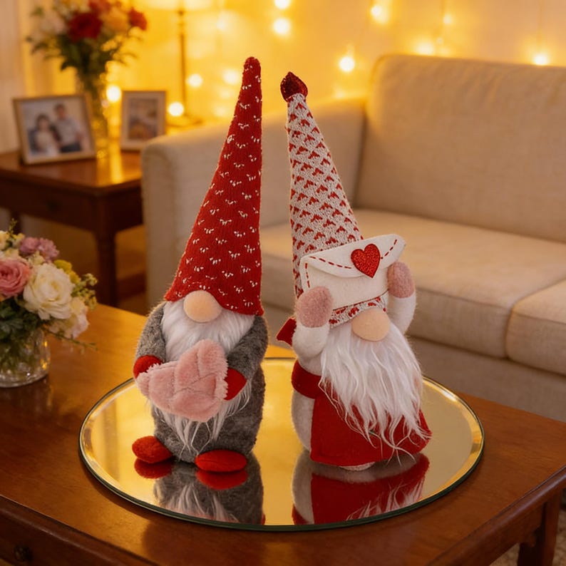 Handmade Faceless Gnome Doll with Heart, Plush Love Gnome Decor- Valentine’s Day Gift🏆