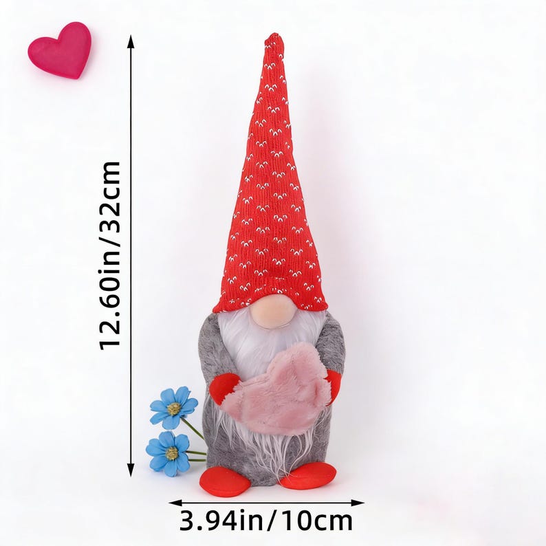 Handmade Faceless Gnome Doll with Heart, Plush Love Gnome Decor- Valentine’s Day Gift🏆