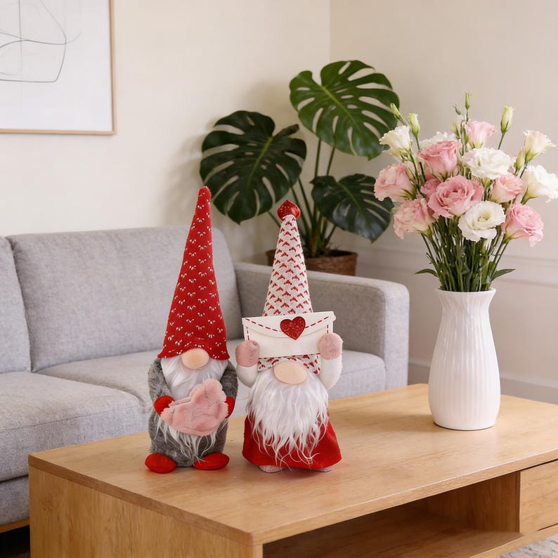 Handmade Faceless Gnome Doll with Heart, Plush Love Gnome Decor- Valentine’s Day Gift🏆