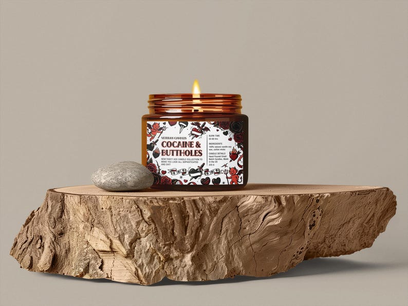 Funny Valentine’s Day Candle – Cocaine and Buttholes – Luxury Coconut & Apricot Wax, Scented or Unscented Gift for Her or Him