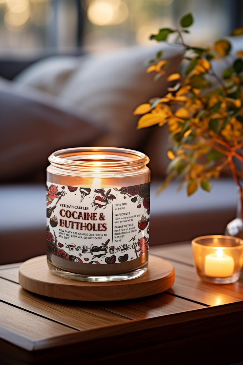 Funny Valentine’s Day Candle – Cocaine and Buttholes – Luxury Coconut & Apricot Wax, Scented or Unscented Gift for Her or Him