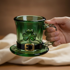 Lucky Shamrock Leprechaun Hat Glass Mug - 11oz Emerald Green Coffee Cup💋